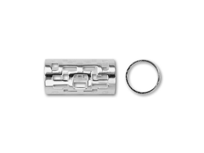 Sterling Silver Large Hole Tube with Frame Pattern - 5mm x 10mm