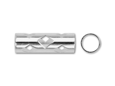 Sterling Silver Large Hole Tube with Open Diamond Pattern - 5mm x 15mm