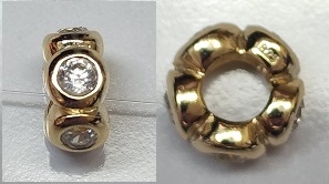 Sterling Large Hole Bead - #175 Vermeil Rondelle with Cubic Zirconia