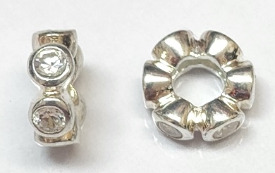 Sterling Large Hole Rondelle Bead with Cubic Zirconia