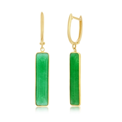 14K Yellow Gold, Rectangle Jade Dangle Earrings