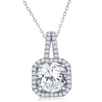 Sterling Silver Square with Large CZ Center & CZ Border Pendant