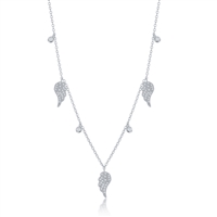 Sterling Silver Alternating Angel Wings and Bezel-Set CZ Necklace