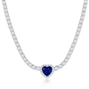 Sterling Silver, Heart CZ Tennis Necklace - Sapphire