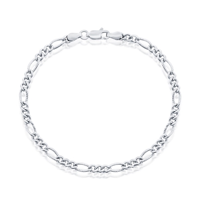 Sterling Silver Designed Figaro Linked Bracelet