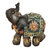 Mahogany Brown elephant with colorful headdress and blanket - mini size