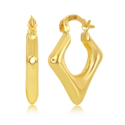 Yellow Gold Diamond-Shaped Hoop Earrings - 14K Gold