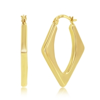Yellow Gold Diamond-Shaped 30x24mm Hoop Earrings - 14K Gold