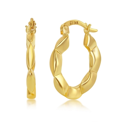 Yellow Gold Designed 18mm Hoop Earrings -14K Gold