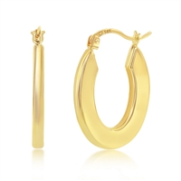 Yellow Gold Oval Hoop Earrings - 14K Gold