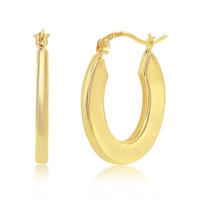 Yellow Gold Oval Hoop Earrings - 14K Gold