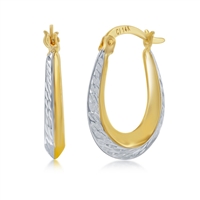 Yellow Gold Diamond-Cut Oval Hoop Earrings - 14K Gold