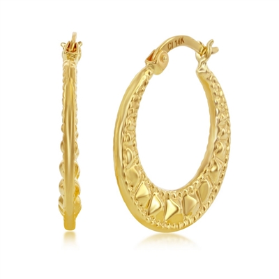 Yellow Gold Textured 21mm Hoop Earrings - 14K Gold