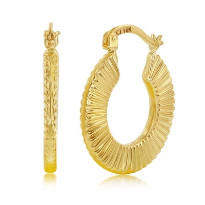 Yellow Gold Textured 20mm Hoop Earrings - 14K Gold