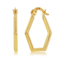 Yellow Gold Hexagon Hoop Earrings - 14K Gold