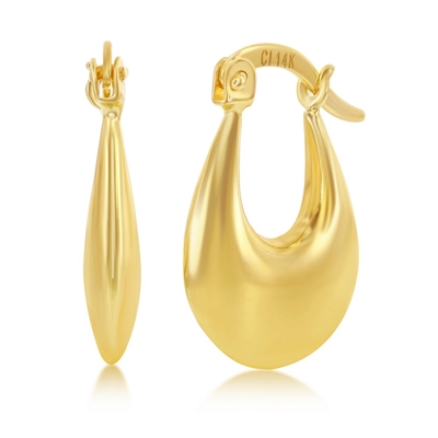Yellow Gold 19x15mm Puffed Hoop Earrings - 14K Gold