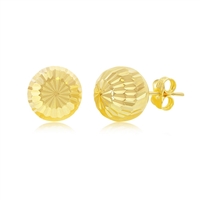 Yellow Gold Lined & Diamond-Cut 10mm Bead Studs - 14K Gold