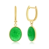 14K Yellow Gold, Oval Jade Dangle Earrings