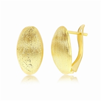 14K Yellow Gold Oval Brushed Hoop Earrings