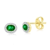 14K Yellow Gold, 4x3mm Oval Emerald (0.35ct) & Diamond Studs - (32 Stones)