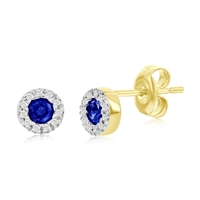 14K Yellow Gold, 3mm Round Sapphire (0.32ct) & Diamond Studs - (22 Stones)