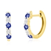 14K Yellow Gold, Round 0.34ct Sapphire, Diamond Hoop Earrings - (10 Stones)