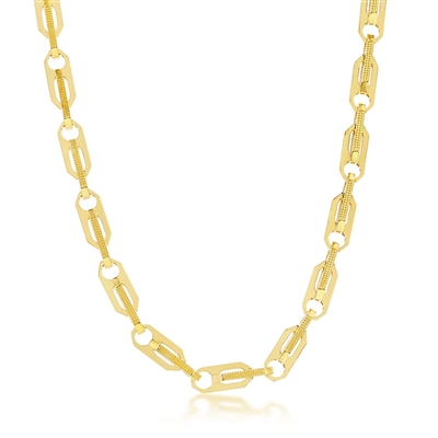 14K Yellow Gold Link Textured Necklace