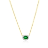 14K Yellow Gold, 4x3 Oval Emerald (0.18ct) & Diamond Necklace - (16 Stones)