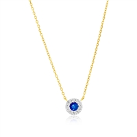 14K Yellow Gold, 3mm Round Sapphire (0.16ct) & Diamond Necklace - (11 Stones)