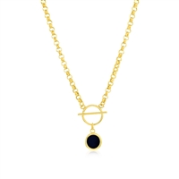 14K Yellow Gold, Round Onyx Toggle Design Necklace