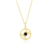 14K Yellow Gold, Round Onyx Open Circle Necklace