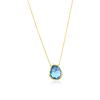 14K Yellow Gold, 3.84ct Blue Topaz, Diamond Necklace - 4 Stones