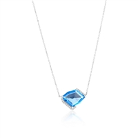 14K White Gold, 2.57ct Blue Topaz, Diamond Necklace - 17 Stones