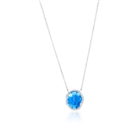 14K White Gold, 2.67ct Blue Topaz, Diamond Necklace - 32 Stones