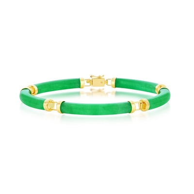 14K Yellow Gold Jade Curved Bar Link Bracelet