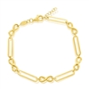 14K Yellow Gold, Alternating Infinity & Paperclip Design Link Bracelet