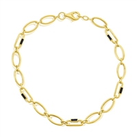 14K Yellow Gold, Alternating Black Enamel Carabiner & Oval Link Bracelet