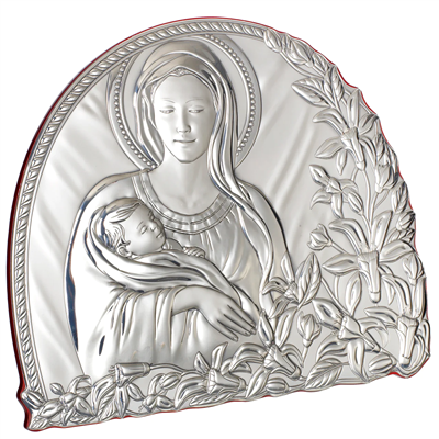 Virgin Mary w.child Italian 925 Argento Plaque