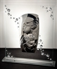 Italian 925 Silver Madonna w. Child Icon w. Swarovski Raining Crystals On Glass Base