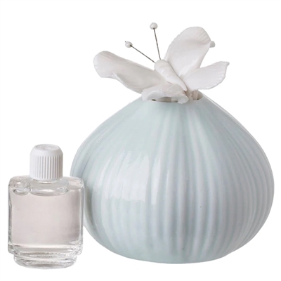 Teal Italian Bone China Aromatherapy Diffuser with Butterfly Top