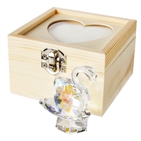 Crystal Swan in See Through Wood Box