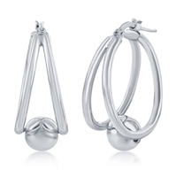 Sterling Silver Double Oval with 8mm Bead Earrings