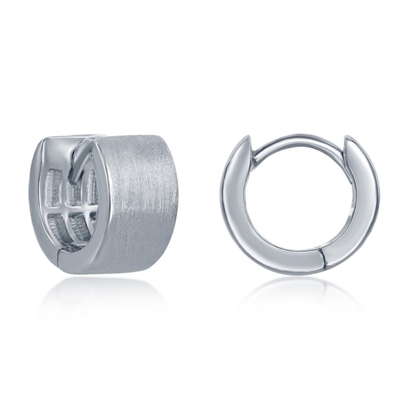 Sterling Silver Brushed 6x12mm Huggie Hoop Earrings