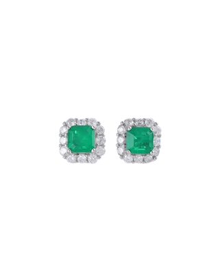 THE HALO SQUARE EMERALD CUT STUD EARRINGS