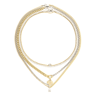 MIX TENNIS COMPASS LAYERED NECKLACE SET