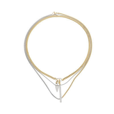 CAN OPENER MIX PAVE LAYERED NECKLACE SET