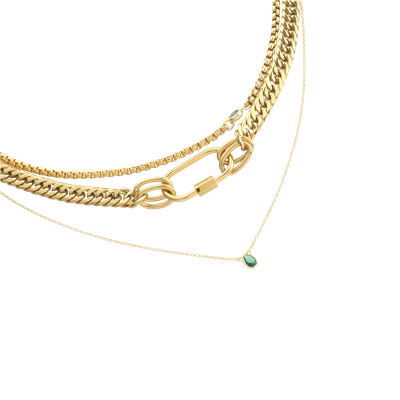 SLEEK CARABINER EMERALD LAYERED NECKLACE SET