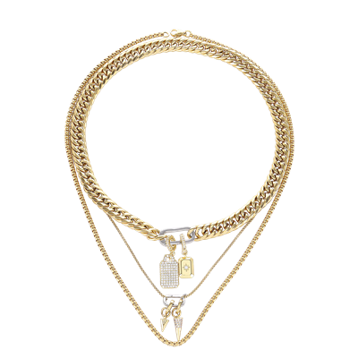 JUST CLICK TAG LAYERED NECKLACE SET