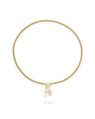 CROSS AND LETTER CHARM NECKLACE