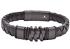 Mens Genuine Black Leather Black Stainless Steel Bracelet